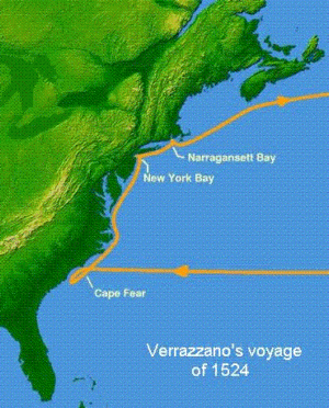 map of Verrazano's voyage