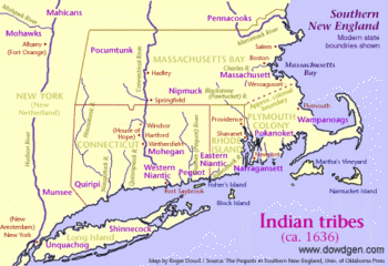 Indian tribes of the region in 1636