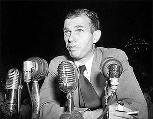 Hiss testifying before HUAC