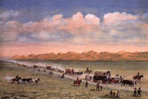 wagon train on the Oregon Trail