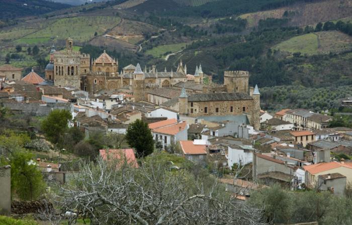 aerial view of the monastery and town of Guadalupe