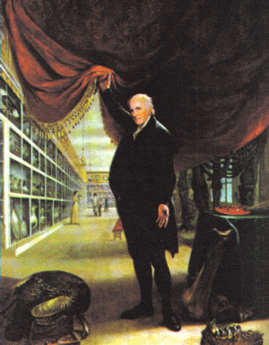 Peale painted this portrait of himself 'opening' his museum at Independence Hall