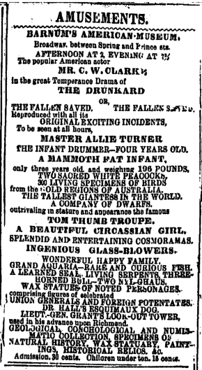 advertisement for Barnum's American Museum