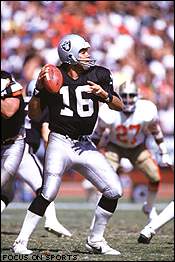 Jim Plunkett as the NFL's Comeback Player of the Year in 1980, with the Oakland Raiders