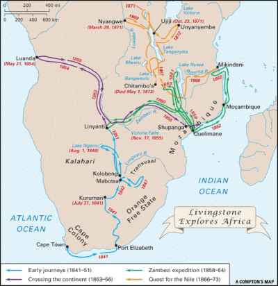 a map of Livingstone's travels