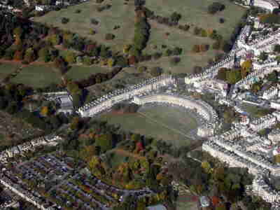 the Royal Crescent as seen from a hot-air balloon