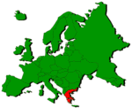 Greece on a map of Europe