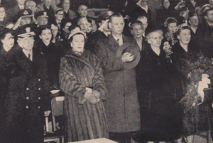 USS Nautilus launching ceremony (Admiral Rickover is in front at far left)