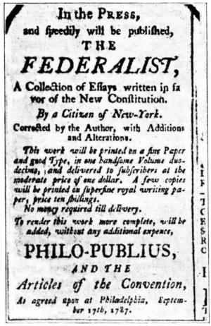 advertisement for bound edition of The Federalist