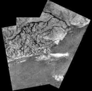 pictures of Titan's surface show signs of ancient river and lake beds