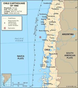 map showing the epicenter of the Chilean earthquake