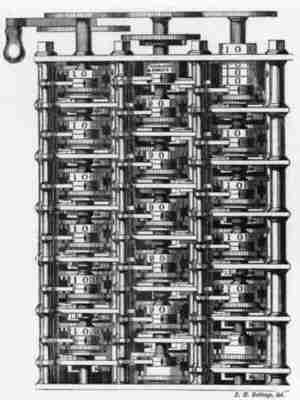 woodcut diagram of a portion of Babbage's Differential Engine