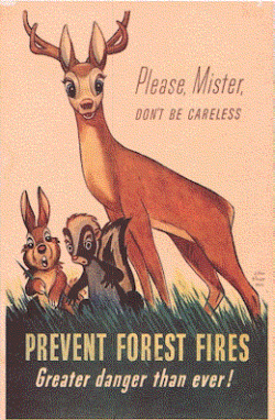 forest fire prevention poster featuring Bambi and Friends