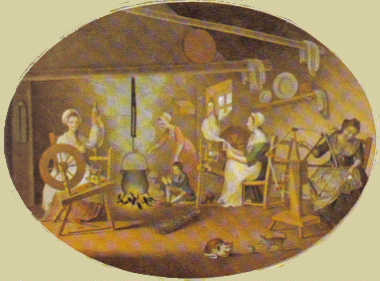 the spinning of linen in an Irish cottage