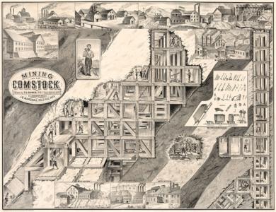 depiction of the shoring system used in Comstock mines